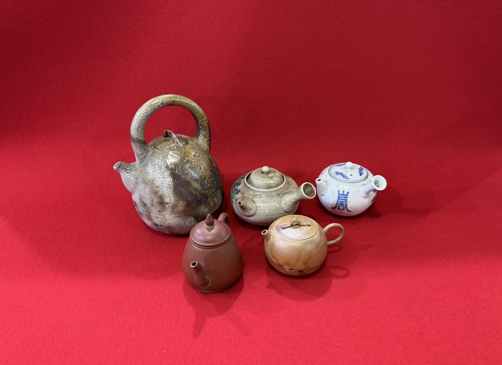 茶道具　煎茶道具　振り出し　作家陶印有　古美術　骨董　アンティーク茶道具 煎茶道具 萬古焼急須 作家物 手作り陶芸品 時代物 骨董 旧家